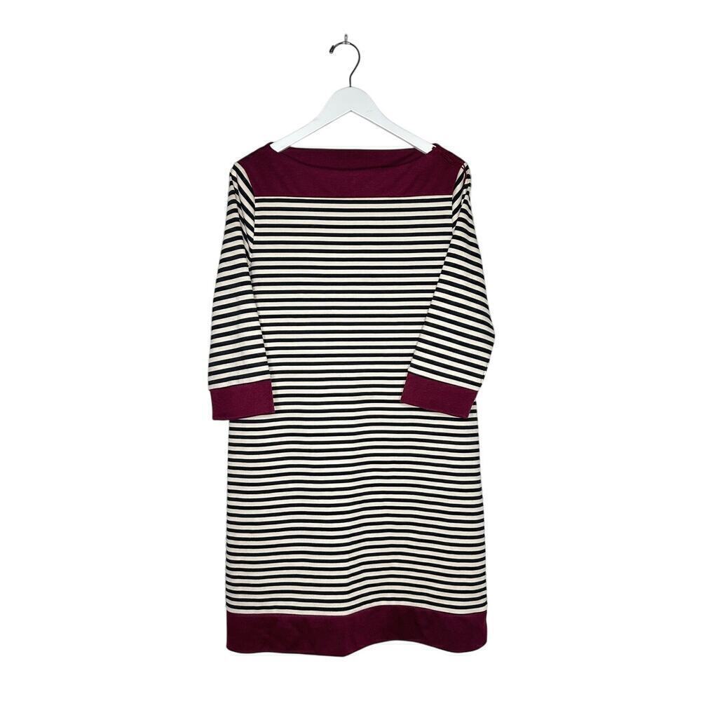 Isaac Mizrahi XL Boat Neck Shift Dress Stripe Burgundy Black Office Workwear